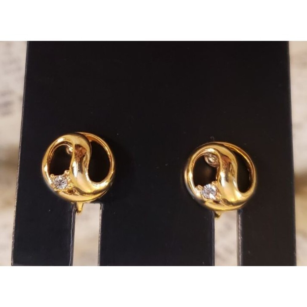 Delicate, Old Money - Small, Huggie Style Earrings with Rhinestone Accent